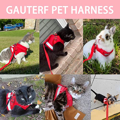 Cat Harnesses and Puppy Harness with Leashes Set, Escape Proof Cat Harness, Adjustable Reflective Soft Mesh Vest Fit Puppy Kitten Rabbit Ferrets's Outdoor Harness (Red, S, Chest: 10" - 12")