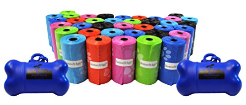 Downtown Pet Supply Dog Pet Waste Poop Bags with 2 Leash Clips and Dispensers (740 Bags, Rainbow with Paw Prints)