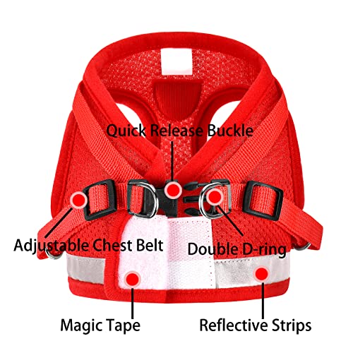 Cat Harnesses and Puppy Harness with Leashes Set, Escape Proof Cat Harness, Adjustable Reflective Soft Mesh Vest Fit Puppy Kitten Rabbit Ferrets's Outdoor Harness (Red, S, Chest: 10" - 12")