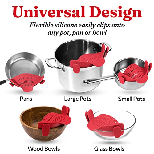 Kitchen Gizmo Snap N Strain Strainer, Clip On Silicone Colander, Fits All Pots and Bowls ââ Red