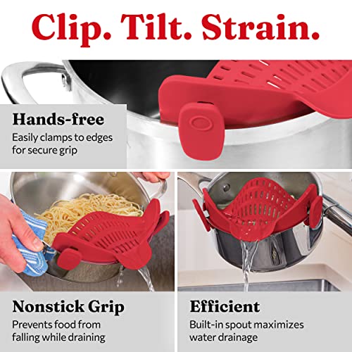 Kitchen Gizmo Snap N Strain Strainer, Clip On Silicone Colander, Fits All Pots and Bowls ââ Red