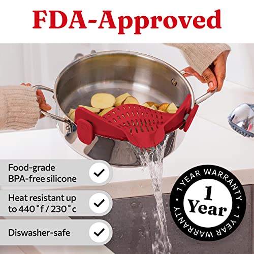 Kitchen Gizmo Snap N Strain Strainer, Clip On Silicone Colander, Fits All Pots and Bowls ââ Red