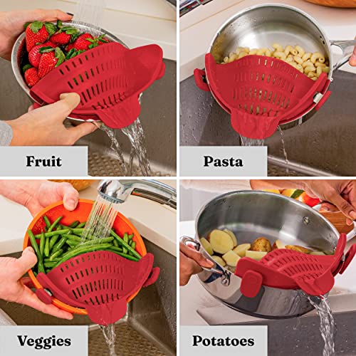 Kitchen Gizmo Snap N Strain Strainer, Clip On Silicone Colander, Fits All Pots and Bowls ââ Red