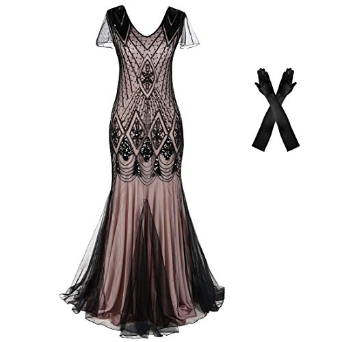 Pink Black 1920s Flapper Cocktail Mermaid Dress