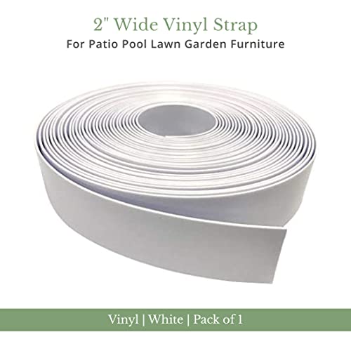 2" Wide Vinyl Strap for Patio Pool Lawn Garden Furniture 20' Roll_ Make Your Own Replacement Straps. Plus - 20 Free Fasteners! (201 White)