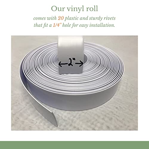 2" Wide Vinyl Strap for Patio Pool Lawn Garden Furniture 20' Roll_ Make Your Own Replacement Straps. Plus - 20 Free Fasteners! (201 White)