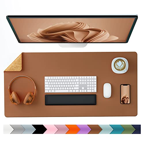 Aothia Cork & PU Leather Desk Pad - Brown
