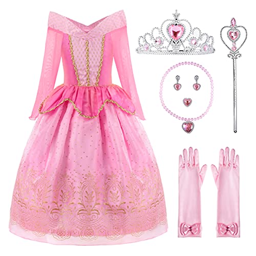 ReliBeauty Little Girls Princess Dress up Costume with Accessories, 4T (110), Pink