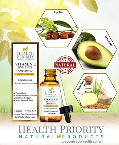 Natural & Organic Vitamin E Oil for Face and Skin (15ml + 30ml, Unscented)