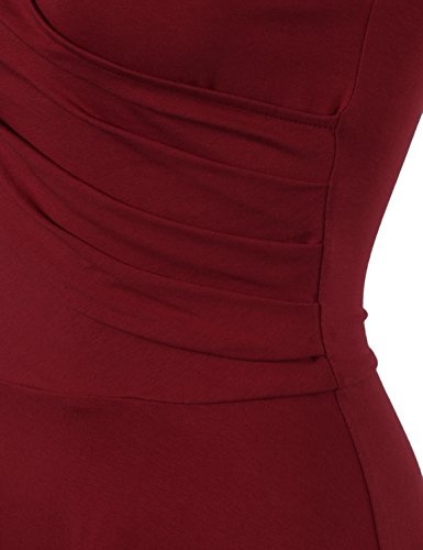Lotusmile Tight Dresses for Women Party, V Neck Stretch Pleated Bridesmaid Gown,(Medium Wine Red)