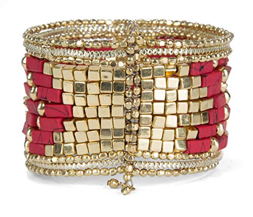 SPUNKYsoul Cuff Bracelets for Women Collection (RED/Cube Gold)