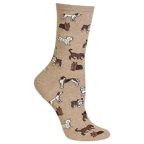Hot Sox Women's Lovers Novelty Fashion Casual Crew Socks, Dogs (Hemp Heather), Shoe Size: 4-10