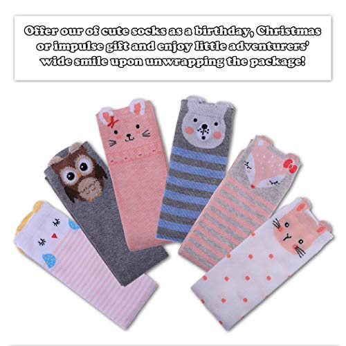 FNOVCO Girls Knee High Socks Cartoon Animal Patterns Cotton Over Calf Socks (6 Pairs Cartoon Animal 01)