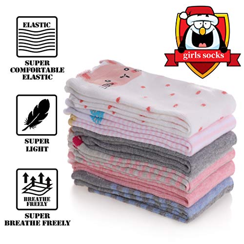 FNOVCO Girls Knee High Socks Cartoon Animal Patterns Cotton Over Calf Socks (6 Pairs Cartoon Animal 01)