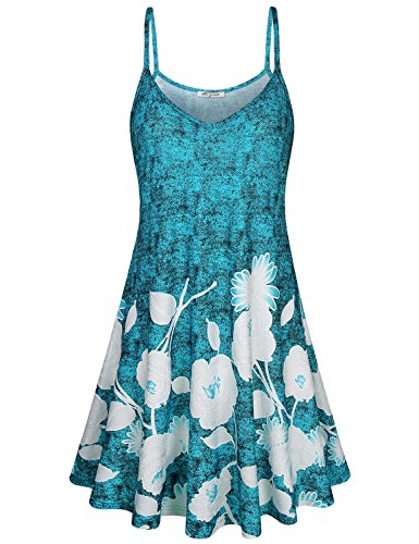 SeSe Code A Line Dress Women Casual Dresses for Juniors Summer Rose Flower Print Shirt Loose Fitted Tops Swing Flared Bottom Cami Tunic Green XL