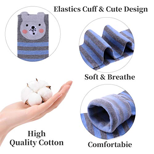 FNOVCO Girls Knee High Socks Cartoon Animal Patterns Cotton Over Calf Socks (6 Pairs Cartoon Animal 01)