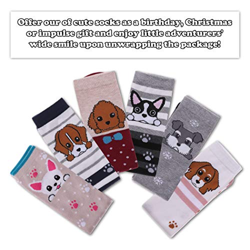 FNOVCO Girls Knee High Socks Cartoon Animal Patterns Cotton Over Calf Socks (6 Pairs Dog)