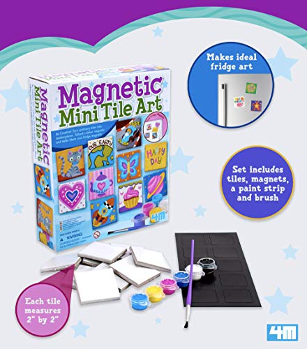 4M 4563 Magnetic Mini Tile Art - DIY Paint Arts & Crafts Magnet Kit For Kids - Fridge, Locker, Party Favors, Craft Project Gifts for Boys & Girls