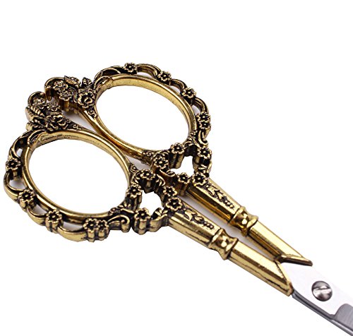 BIHRTC Pack of 2 Vintage European Style Plum Blossom Scissors for Embroidery, Sewing, Craft, Art Work & Everyday Use (Copper,Gold)