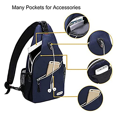 MOSISO Mini Sling Backpack,Small Hiking Daypack Travel Outdoor Casual Sports Bag, Navy Blue