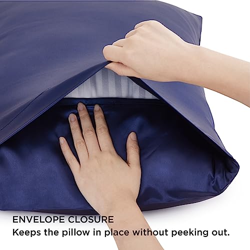 Bedsure Satin Pillowcase for Hair and Skin Queen - Navy Silk Pillowcase 2 Pack 20x30 inches - Satin Pillow Cases Set of 2 with Envelope Closure