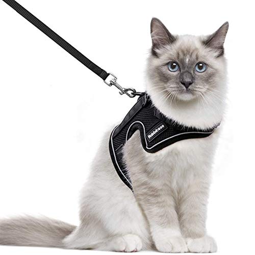 rabbitgoo Cat Harness and Leash Set for Walking, Escape-Proof No Choke Reflective Vest Harnesses for Small Cats, Kitten Harness with Magic Tapes and Double Clips for Safety Outdoor Activity, M