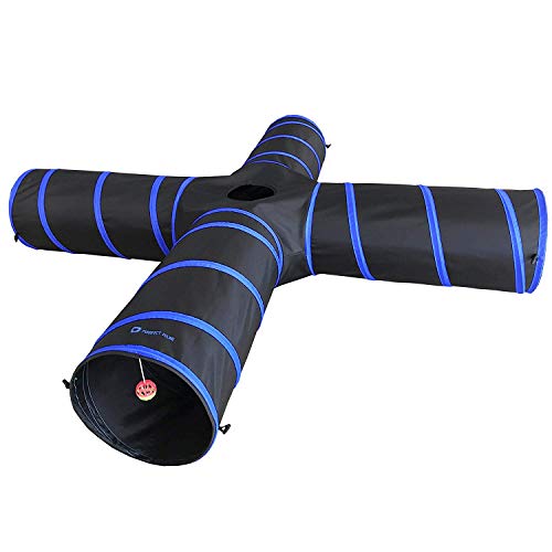 PURRFECT FELINE New Cat Tunnel Design, Collapsible 4-Way Cat Tunnel Ferret Tubes Toy with Crinkle, Great for Kittens, Puppies, Large Cats and Small Dogs (Large)