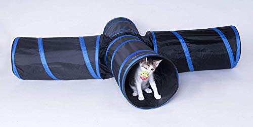 PURRFECT FELINE New Cat Tunnel Design, Collapsible 4-Way Cat Tunnel Ferret Tubes Toy with Crinkle, Great for Kittens, Puppies, Large Cats and Small Dogs (Large)