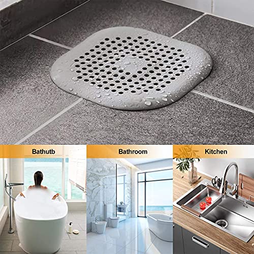 Hearth & Garden SF40221 Patio 2 PCS Drain Hair Catcher, Square Drain Cover, Shower/Bathtub Drain Cover, Silicone Hair Stopper with Suction Cup, Drain Strainers for Tub,Kitchen,Bathroom 5.5 Inch TPR Material Gray & White