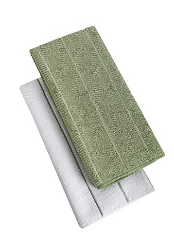 Microfiber Kitchen Towels - Super Absorbent, Soft and Solid Color Dish Towels, 8 Pack (Stripe Designed Olive and White Colors), 26 x 18 Inch