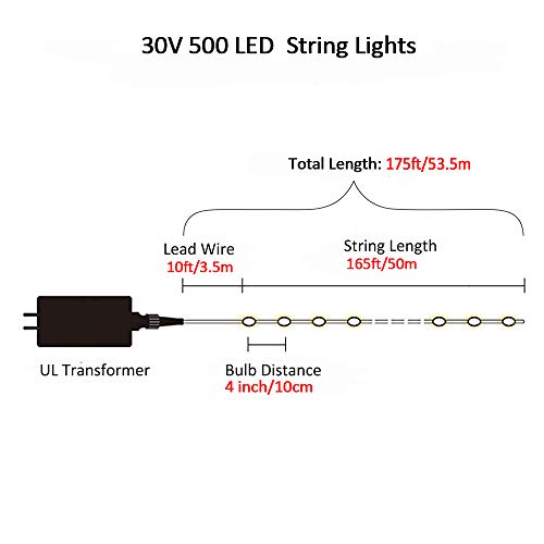 MYGOTO Xmas Lights String Lights 500 LED 165feet 8 Modes Plug in String Lights 30V Fairy Lights Home Garden Party Wedding Xmas Tree Bedroom Window Curtain Decoration(Multicolor)