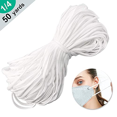 Braided Elastic Bands for Sewing White,Braided Elastic Cord Masks Roll for Sewing and Crafting. (1/4" 50 White)