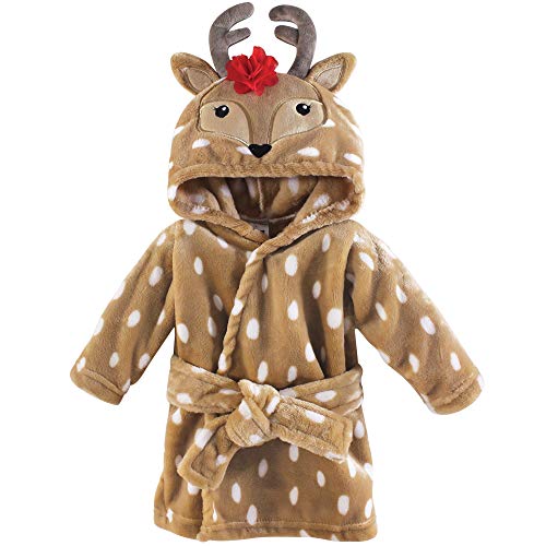 Hudson Baby Unisex Baby Plush Animal Face Robe, Girl Reindeer, One Size, 0-9 Months