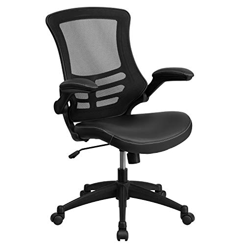 Flash Furniture Desk Chair with Wheels | Swivel Chair with Mid-Back Black Mesh and LeatherSoft Seat for Home Office and Desk