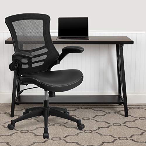 Flash Furniture Desk Chair with Wheels | Swivel Chair with Mid-Back Black Mesh and LeatherSoft Seat for Home Office and Desk