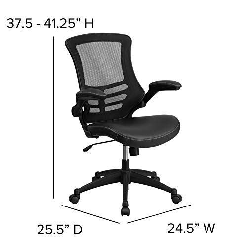 Flash Furniture Desk Chair with Wheels | Swivel Chair with Mid-Back Black Mesh and LeatherSoft Seat for Home Office and Desk
