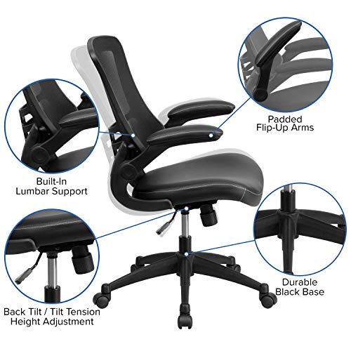 Flash Furniture Desk Chair with Wheels | Swivel Chair with Mid-Back Black Mesh and LeatherSoft Seat for Home Office and Desk