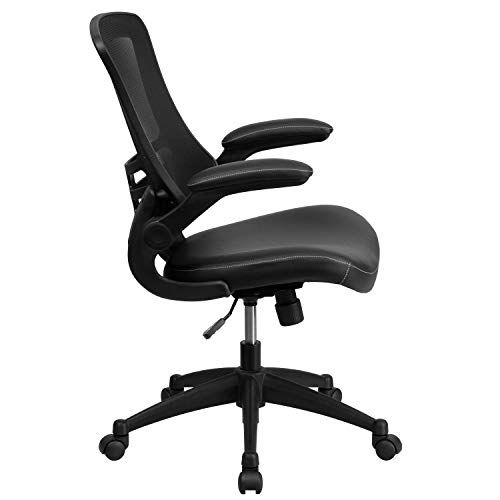 Flash Furniture Desk Chair with Wheels | Swivel Chair with Mid-Back Black Mesh and LeatherSoft Seat for Home Office and Desk