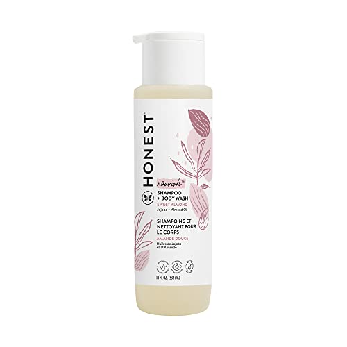 The Honest Company Gently Nourishing Sweet Almond Shampoo + Body Wash, Tear Free Baby Shampoo + Body Wash, Naturally Derived Ingredients, sulfate & Paraben Free Baby Wash, 18 Fl. Oz