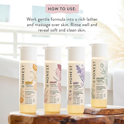 The Honest Company Gently Nourishing Sweet Almond Shampoo + Body Wash, Tear Free Baby Shampoo + Body Wash, Naturally Derived Ingredients, sulfate & Paraben Free Baby Wash, 18 Fl. Oz
