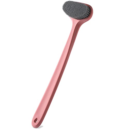 Bath Body Brush with Comfy Bristles Long Handle Gentle Exfoliation Improve Skin's Health and Beauty Bath Shower Wet or Dry Brushing Body Brush (Light Coral)