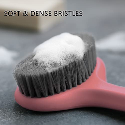 Bath Body Brush with Comfy Bristles Long Handle Gentle Exfoliation Improve Skin's Health and Beauty Bath Shower Wet or Dry Brushing Body Brush (Light Coral)