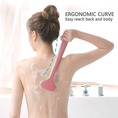 Bath Body Brush with Comfy Bristles Long Handle Gentle Exfoliation Improve Skin's Health and Beauty Bath Shower Wet or Dry Brushing Body Brush (Light Coral)