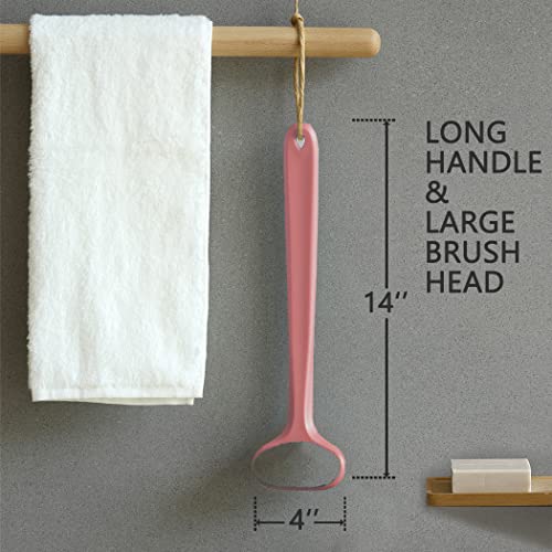 Bath Body Brush with Comfy Bristles Long Handle Gentle Exfoliation Improve Skin's Health and Beauty Bath Shower Wet or Dry Brushing Body Brush (Light Coral)