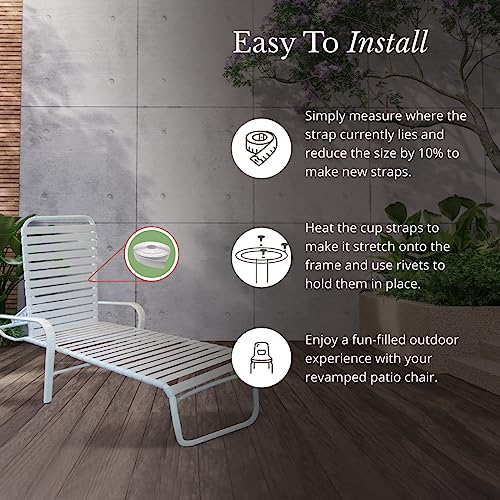 2" Wide x 200' Roll Vinyl Strap for Patio Pool Lawn Garden Furniture- Make Your Own Replacement Straps. (201 White)