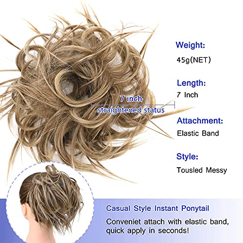 AISI BEAUTY Tousled Updo Hair Pieces Messy Bun Hair Scrunchies Extensions Hair Pieces and Ponytails Hair Extensions for Women (12H24(Light Golden Brown Mix Pale Golden Blonde Mixed))