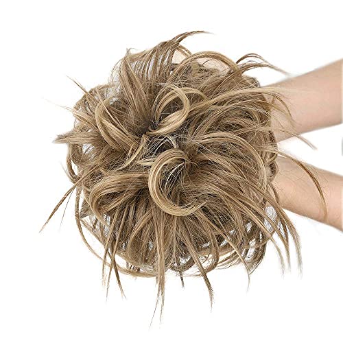 AISI BEAUTY Tousled Updo Hair Pieces Messy Bun Hair Scrunchies Extensions Hair Pieces and Ponytails Hair Extensions for Women (12H24(Light Golden Brown Mix Pale Golden Blonde Mixed))
