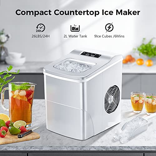 AGLUCKY Portable Ice Maker - 26.5lbs in 24hrs, Self-Cleaning