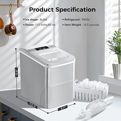 AGLUCKY Portable Ice Maker - 26.5lbs in 24hrs, Self-Cleaning