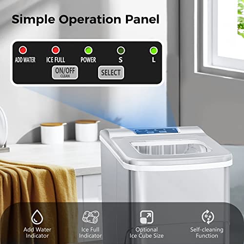 AGLUCKY Portable Ice Maker - 26.5lbs in 24hrs, Self-Cleaning